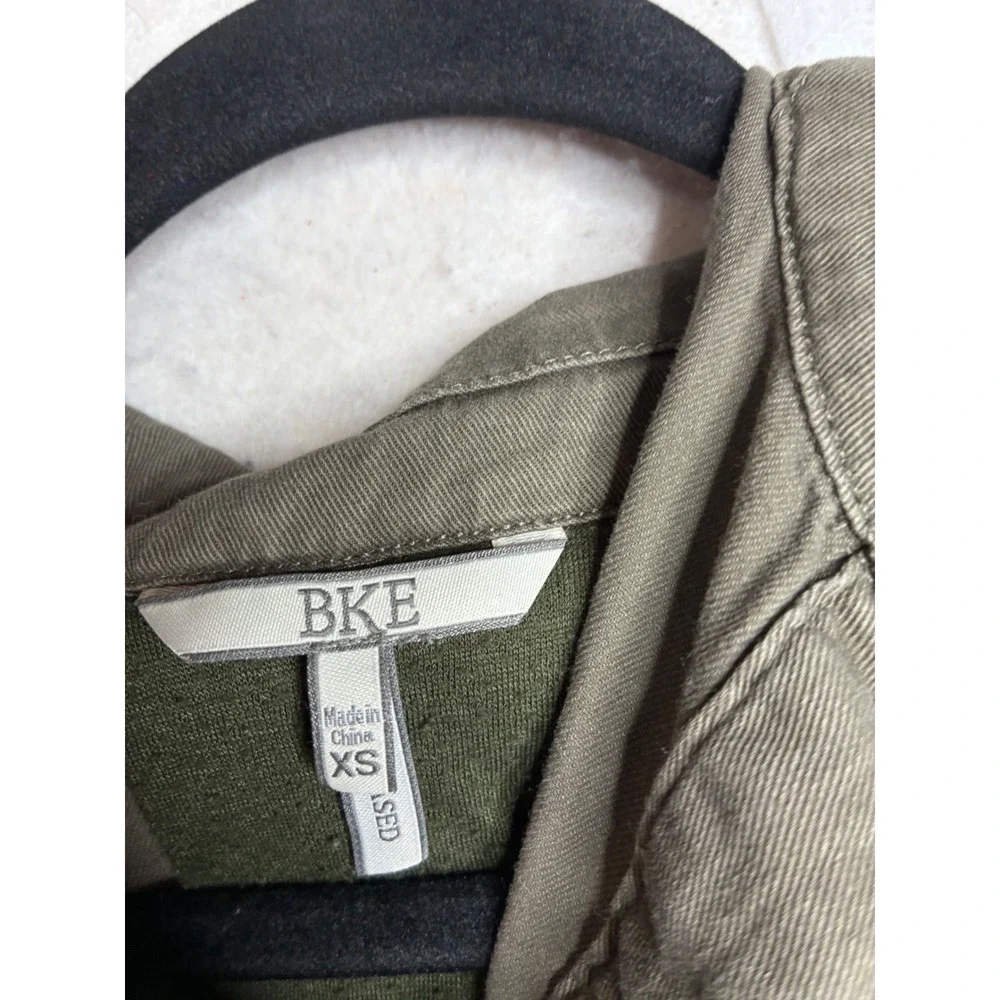 BKE Eased Womens Olive Green‎ Cotton Utility Jacket High Low Hem BKEDG1690 XS
